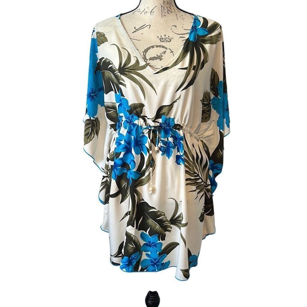 Favant Hawaiian Floral Beach Vacation Swim Cover Dress OS
